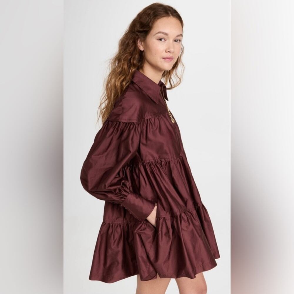 Aje. Wine red tiered zip Francis Mini Dress - Picture 2 of 9
